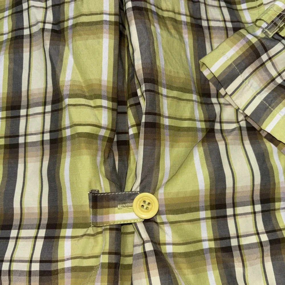 JouJou Lime Green/Greys/Olive Green Plaid Double Breasted Jacket No Belt Lg